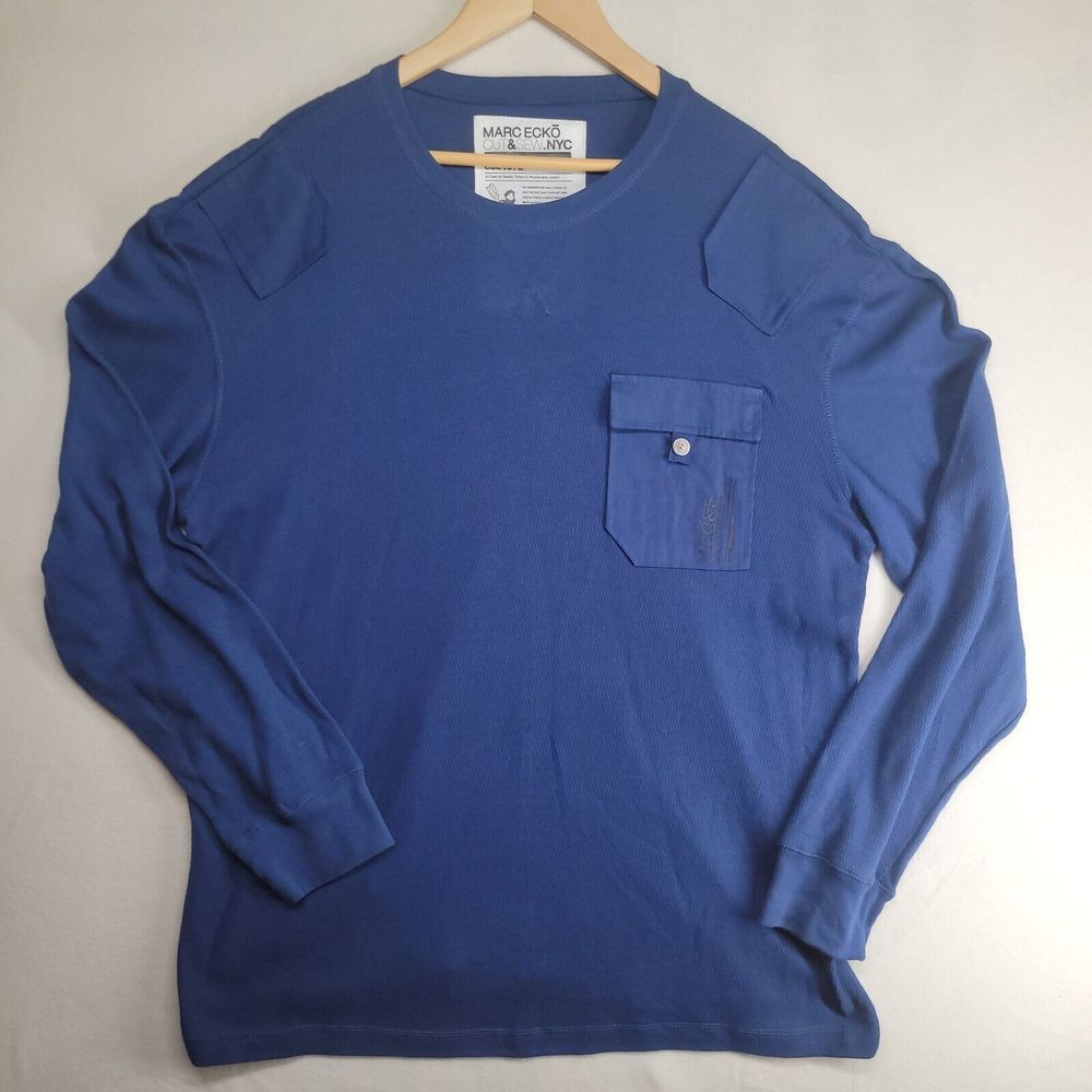 Marc Ecko Cut & Sew Mens XL Blue Pullover Sweater Front Pocket